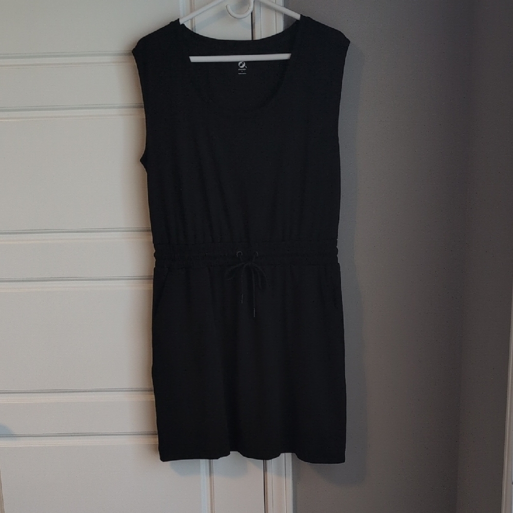 Lou & Grey Black Sleeveless Drawcord Waist Mini Dress